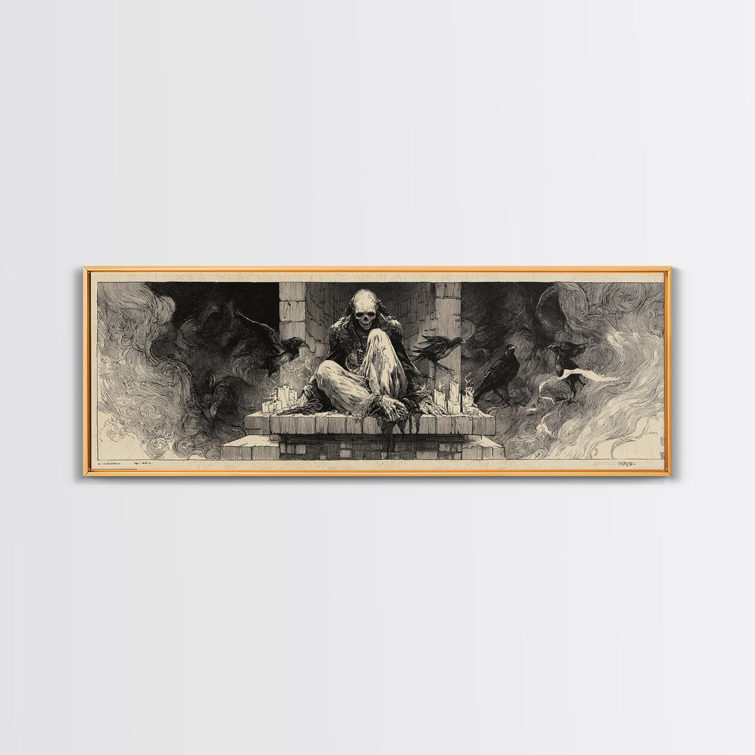The Chimney Phantom, Decadent Gothic Art, Extra Wide Wall Art, Gothic Horror Wall Art, Framed Canvas Print, Halloween Wall Art