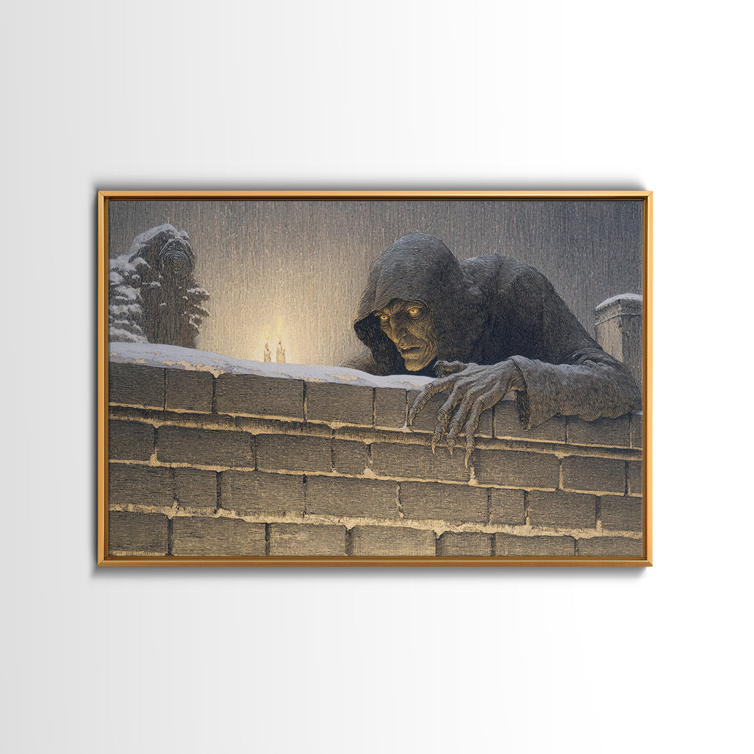 The Chimney Phantom, Symbolist Death Art, Landscape Wall Art, Dark Halloween Decor, Framed Canvas Print, Halloween Wall Art