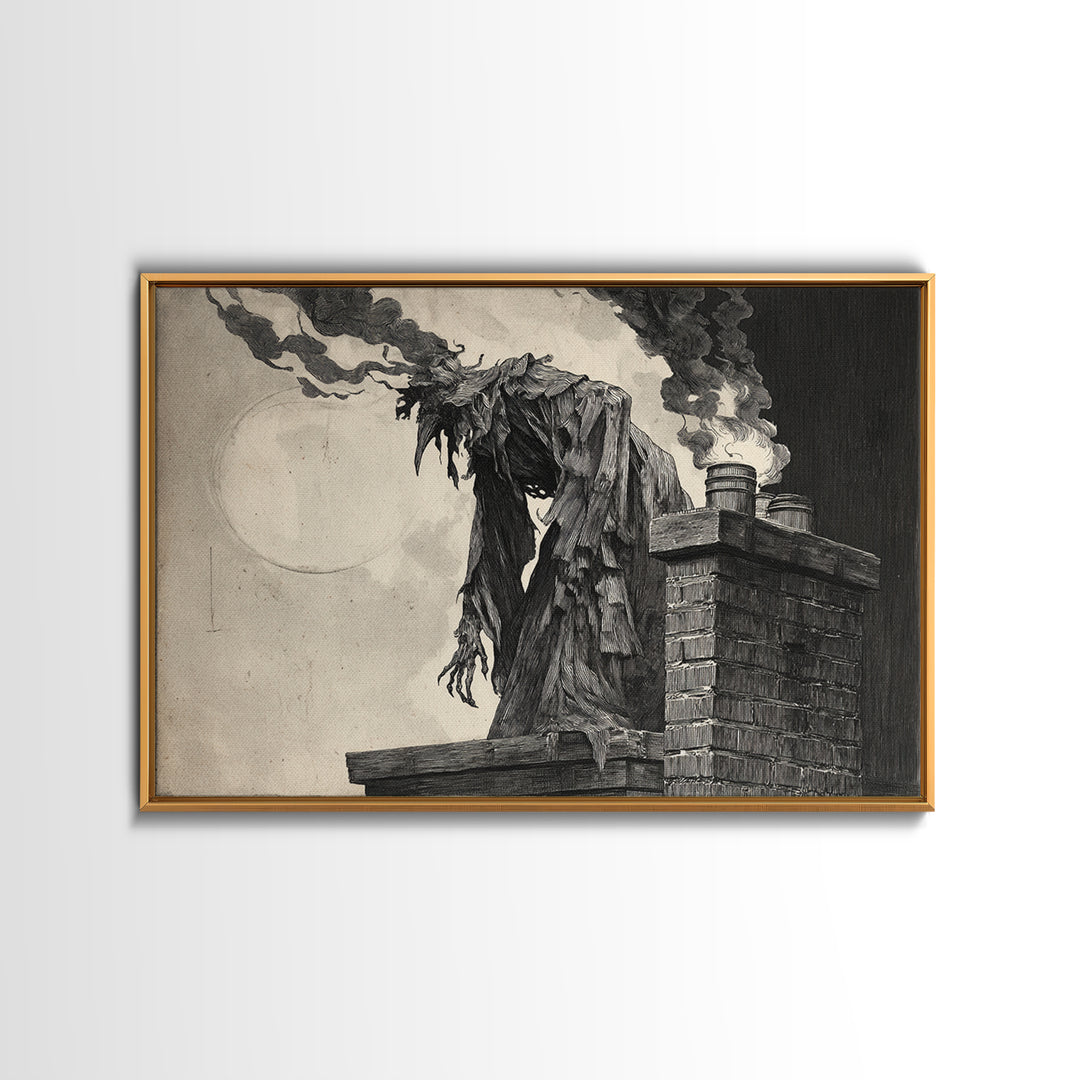 The Chimney Phantom, Expressionist Nightmare Art, Landscape Wall Art, Dark Halloween Decor, Canvas Print, Halloween Wall Art