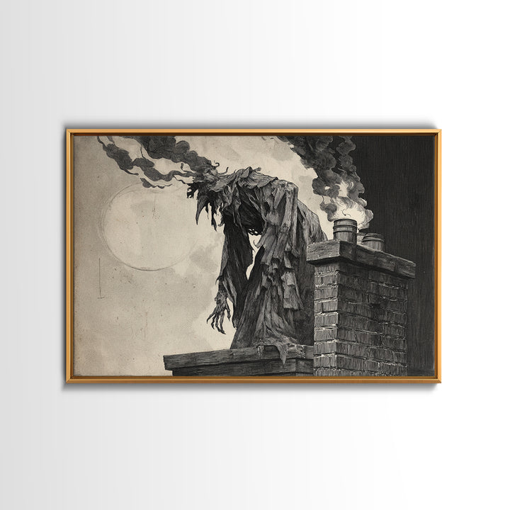 The Chimney Phantom, Expressionist Nightmare Art, Landscape Wall Art, Dark Halloween Decor, Canvas Print, Halloween Wall Art