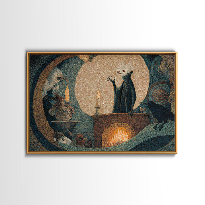 The Chimney Phantom, Expressionist Gothic Art, Landscape Wall Art, Dark Fantasy Wall Art, Framed Canvas Print, Halloween Wall Art