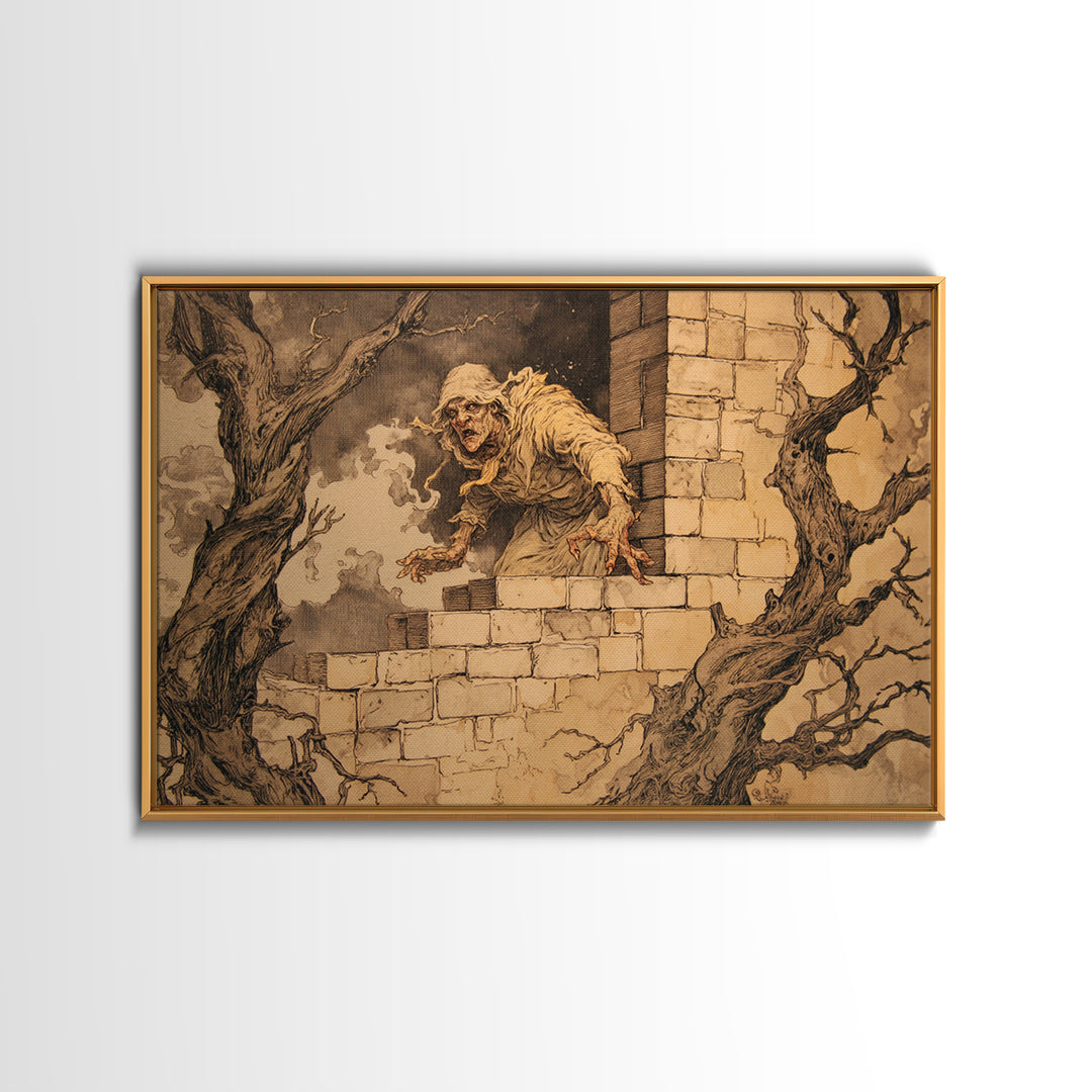 The Chimney Phantom, Gothic Storybook Art, Landscape Wall Art, Dark Fantasy Wall Art, Canvas Print, Halloween Wall Art