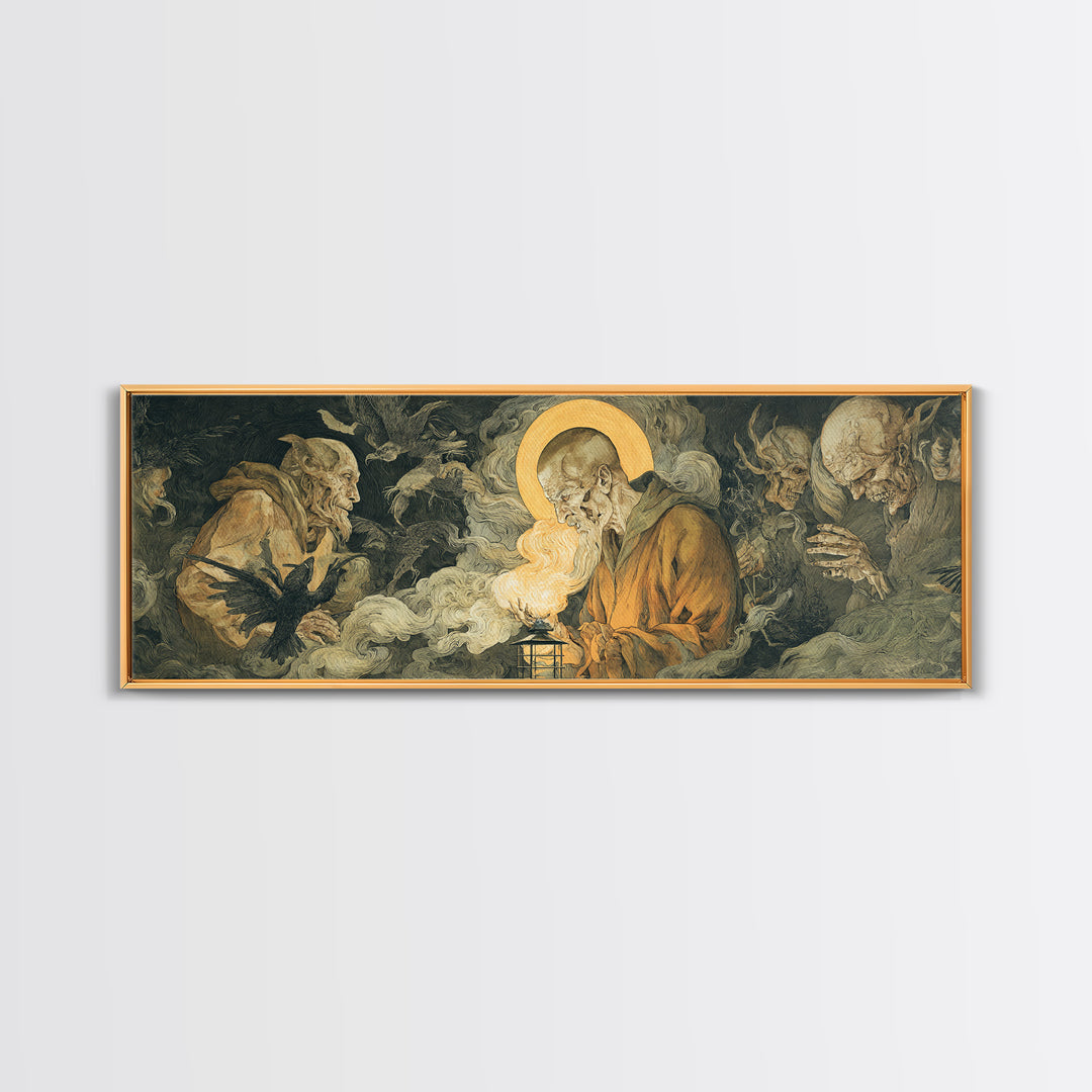 The Lantern Specter, Dark Renaissance Art, Extra Wide Wall Art, Dark Halloween Decor, Framed Canvas Print, Halloween Wall Art