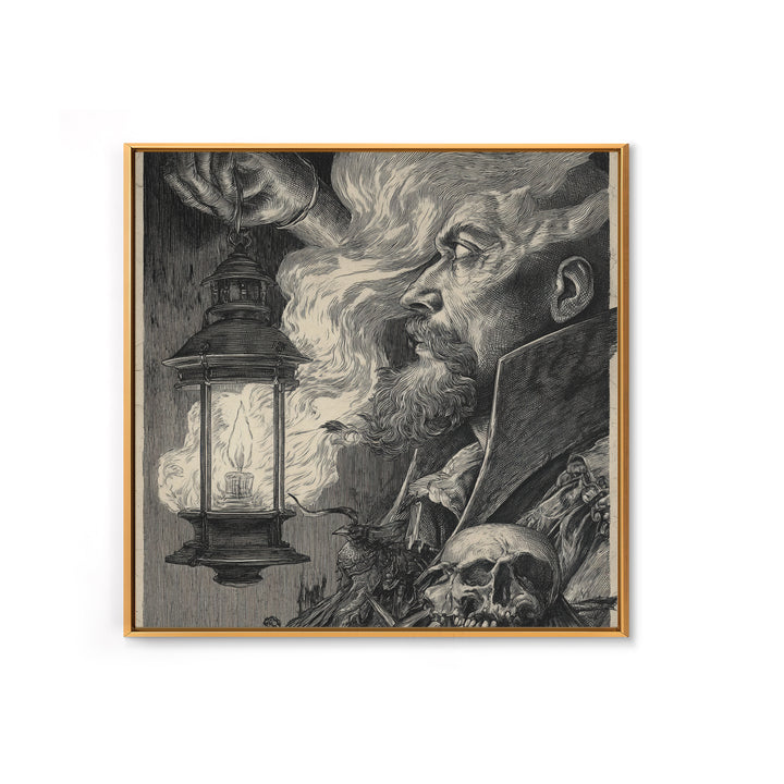 The Lantern Specter, Renaissance Engraving Art, Square Wall Art, Macabre Wall Art, Canvas Print, Halloween Wall Art, Horror Wall Art