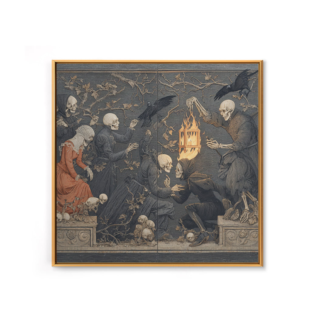 The Lantern Specter, Danse Macabre Art, Square Wall Art, Dark Fantasy Wall Art, Framed Canvas Print, Halloween Wall Art