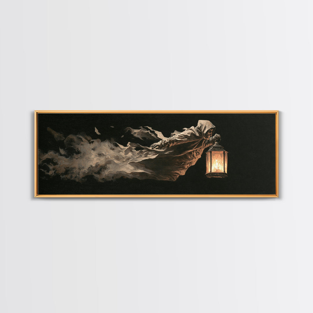 The Lantern Specter, Dark Romantic Horror Art, Extra Wide Wall Art, Dark Fantasy Wall Art, Canvas Print, Halloween Wall Art