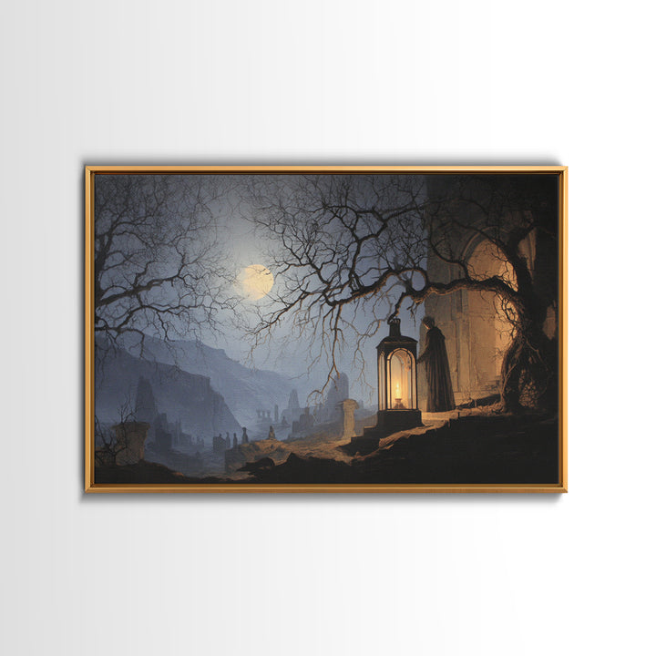 The Lantern Specter, Romantic Gothic Landscape, Landscape Wall Art, Dark Halloween Decor, Canvas Print, Halloween Wall Art