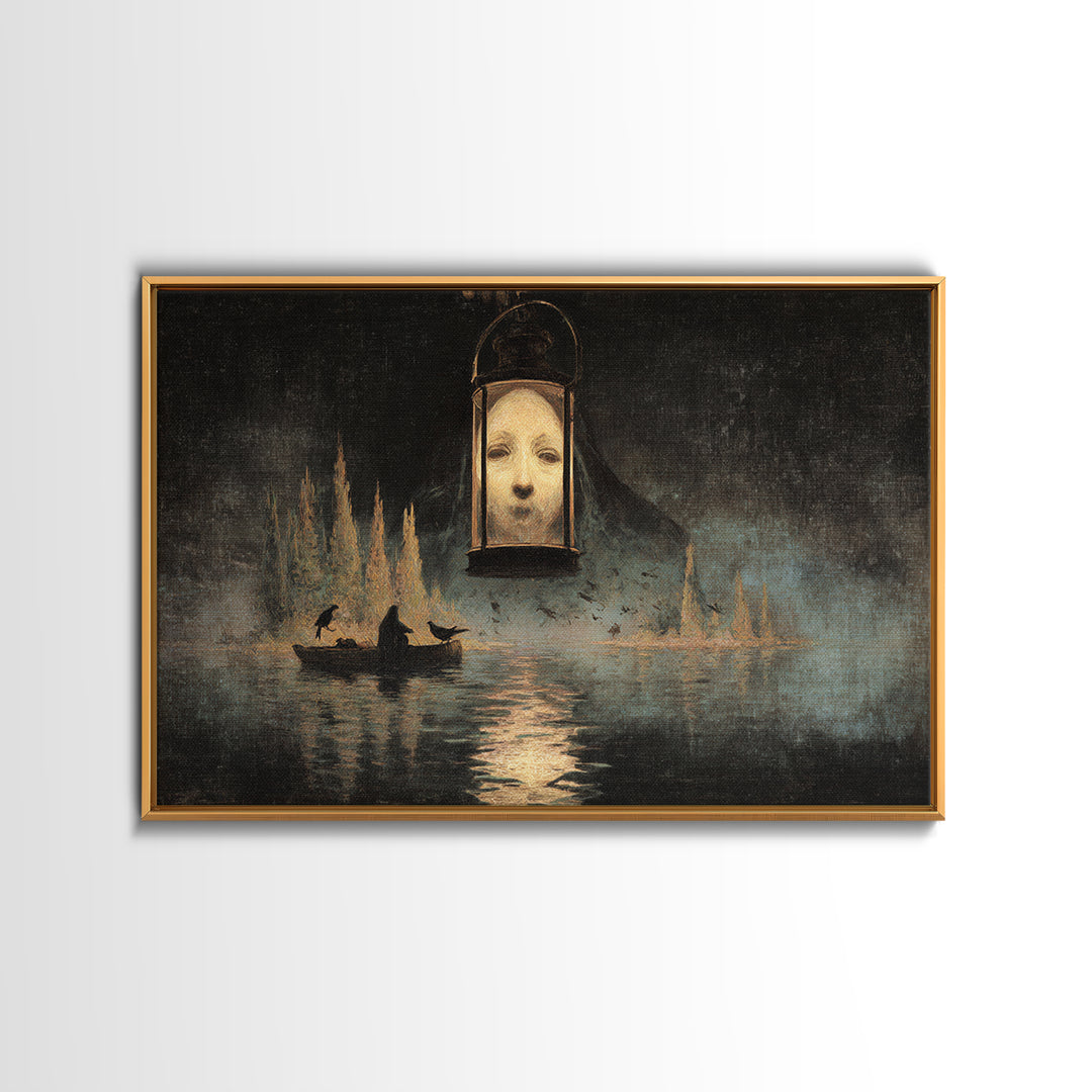 The Lantern Specter, Symbolist Gothic Landscape, Landscape Wall Art, Gothic Horror Wall Art, Framed Canvas Print, Halloween Wall Art