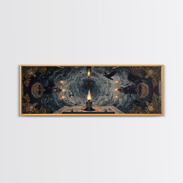 The Lantern Specter, Ornate Symbolist Art, Extra Wide Wall Art, Macabre Wall Art, Canvas Print, Halloween Wall Art, Gothic Home Decor