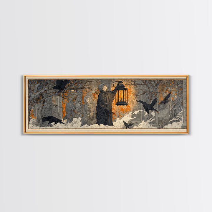 The Lantern Specter, Symbolist Death Art, Extra Wide Wall Art, Macabre Wall Art, Canvas Print, Halloween Wall Art, Spooky Wall Decor