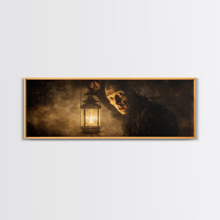 The Lantern Specter, Expressionist Gothic Art, Extra Wide Wall Art, Dark Halloween Decor, Canvas Print, Halloween Wall Art