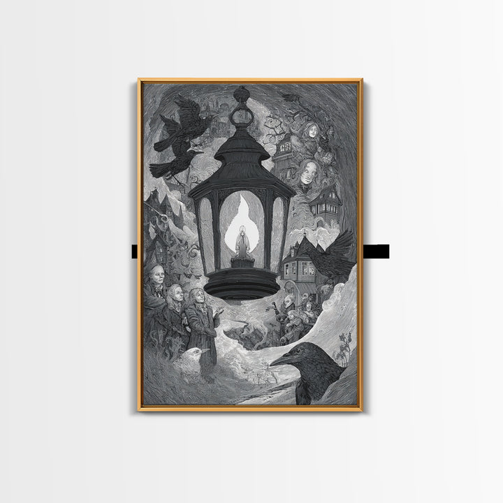 The Lantern Specter, Victorian Macabre Art, Vertical Wall Art, Dark Fantasy Wall Art, Canvas Print, Halloween Wall Art