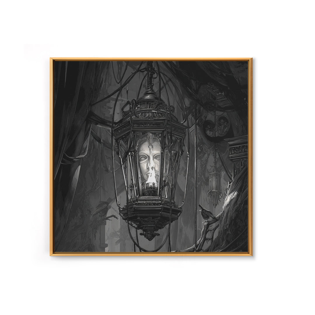 The Lantern Specter, Biomechanical Horror Art, Square Wall Art, Dark Halloween Decor, Canvas Print, Halloween Wall Art