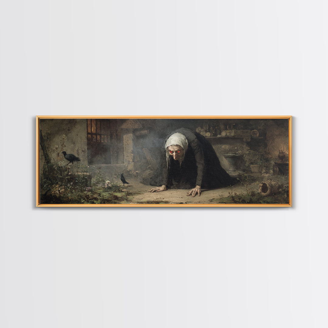 The Red-Eyed Night Hag, Dark Romantic Horror Art, Extra Wide Wall Art, Dark Fantasy Wall Art, Framed Canvas Print, Halloween Wall Art