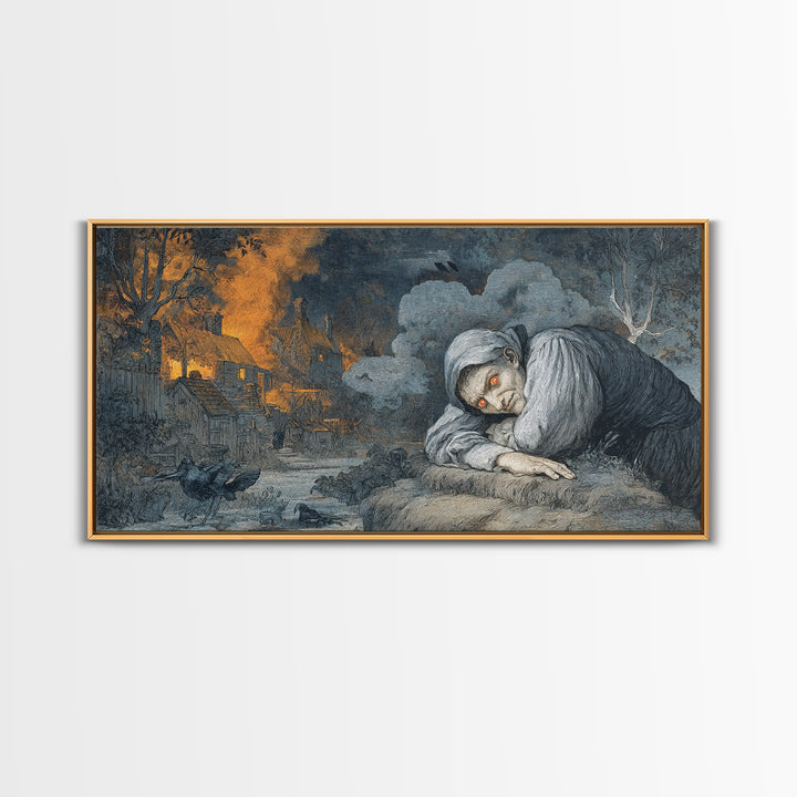 The Red-Eyed Night Hag, Visionary Gothic Art, Wide Panoramic Art, Gothic Horror Wall Art, Framed Canvas Print, Halloween Wall Art