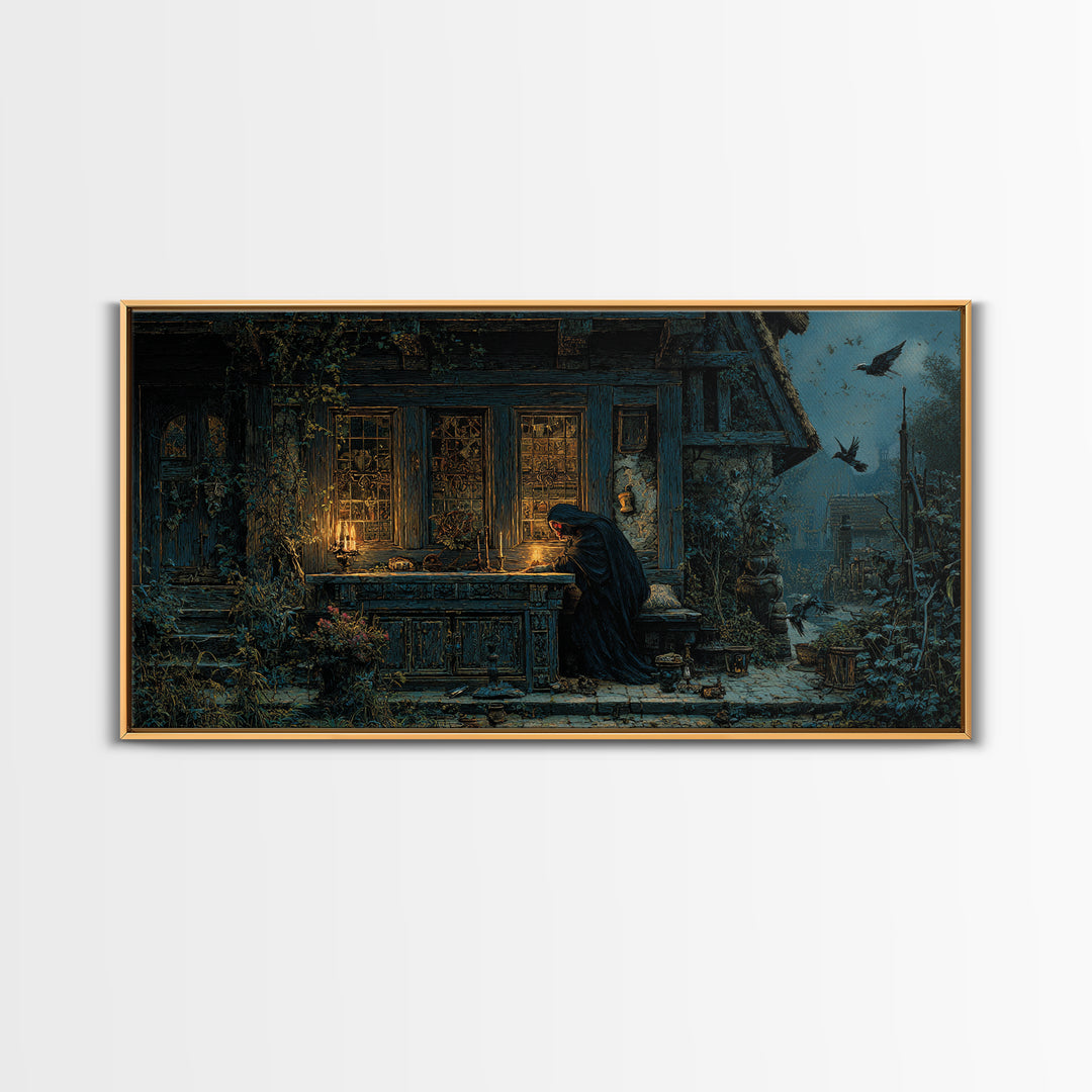 The Red-Eyed Night Hag, Ornate Symbolist Art, Wide Panoramic Art, Gothic Horror Wall Art, Canvas Print, Halloween Wall Art