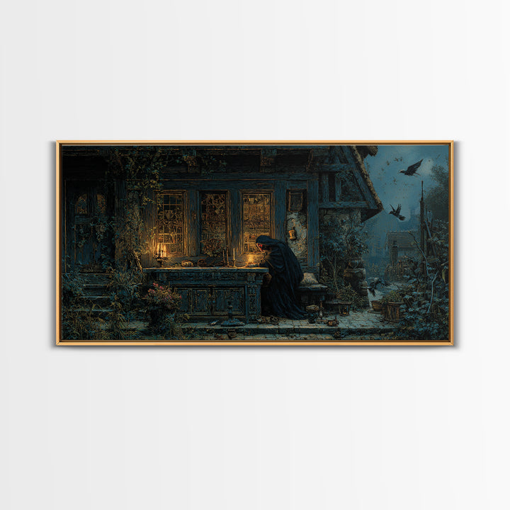 The Red-Eyed Night Hag, Ornate Symbolist Art, Wide Panoramic Art, Gothic Horror Wall Art, Canvas Print, Halloween Wall Art