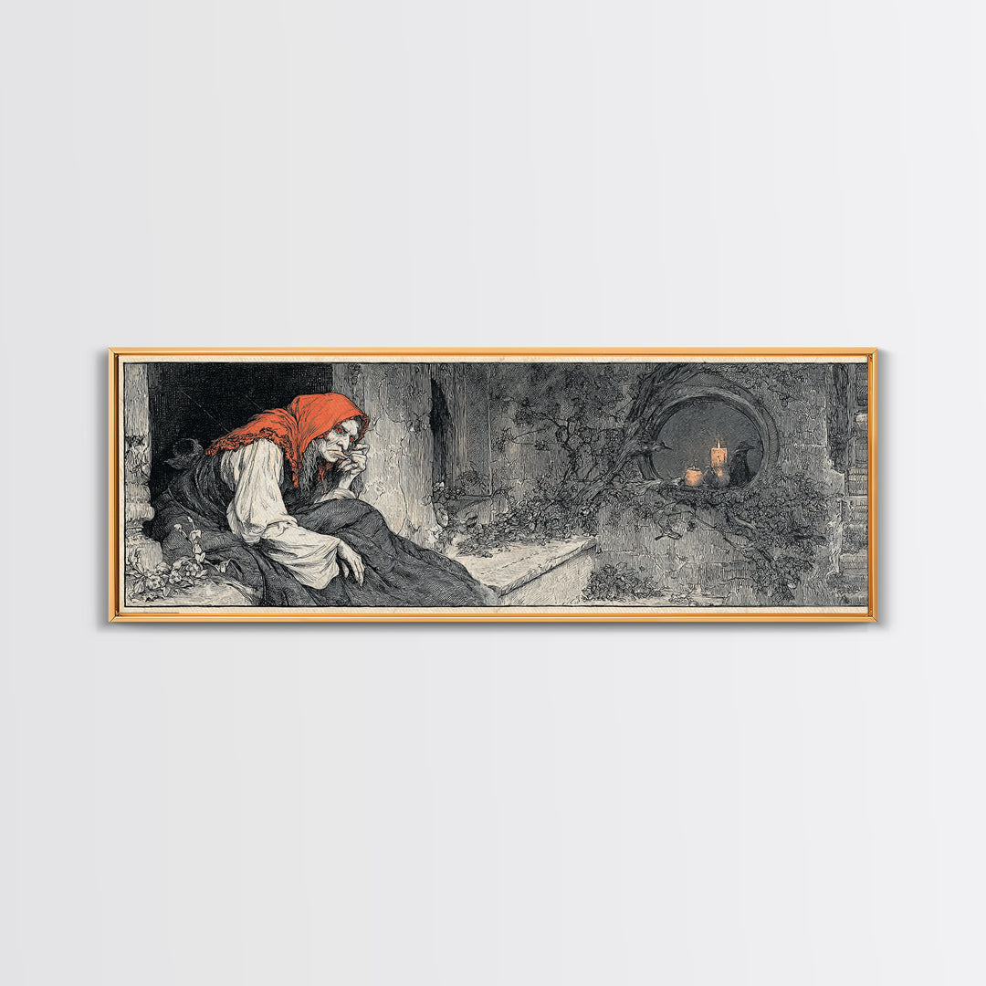 The Red-Eyed Night Hag, Decadent Gothic Art, Extra Wide Wall Art, Dark Halloween Decor, Canvas Print, Halloween Wall Art