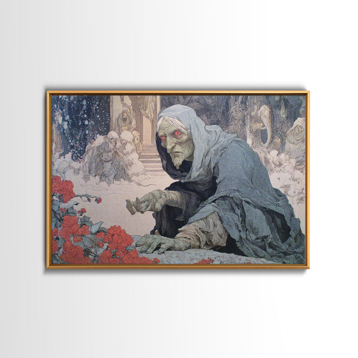 The Red-Eyed Night Hag, Symbolist Death Art, Landscape Wall Art, Gothic Horror Wall Art, Framed Canvas Print, Halloween Wall Art