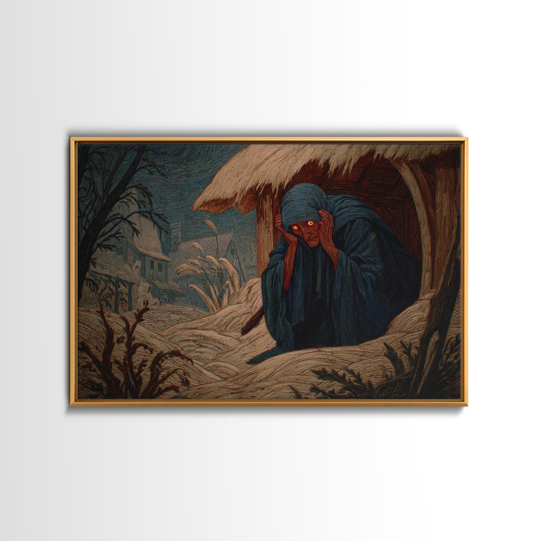 The Red-Eyed Night Hag, Expressionist Gothic Art, Landscape Wall Art, Macabre Wall Art, Framed Canvas Print, Halloween Wall Art