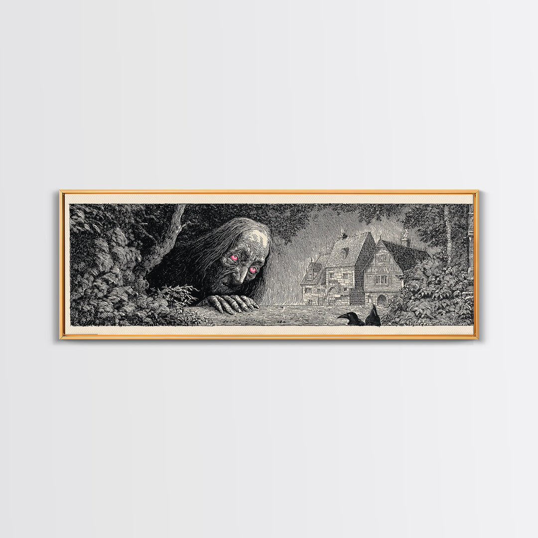 The Red-Eyed Night Hag, Victorian Macabre Art, Extra Wide Wall Art, Dark Halloween Decor, Canvas Print, Halloween Wall Art