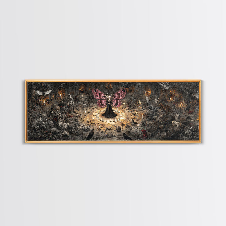 The Velvet Moth Witch, Medieval Grotesque Art, Extra Wide Wall Art, Dark Halloween Decor, Canvas Print, Halloween Wall Art