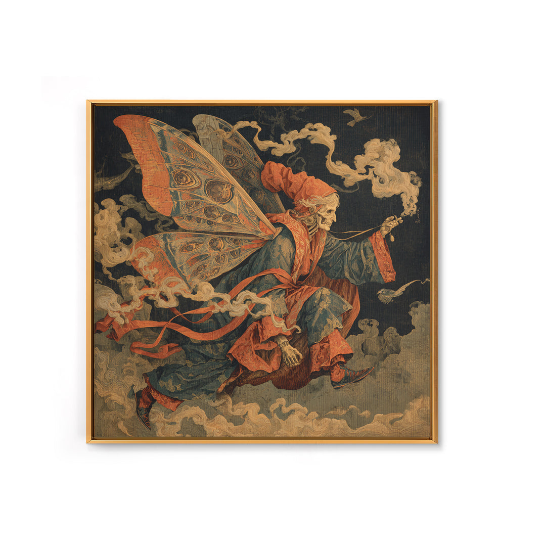 The Velvet Moth Witch, Danse Macabre Art, Square Wall Art, Dark Halloween Decor, Framed Canvas Print, Halloween Wall Art