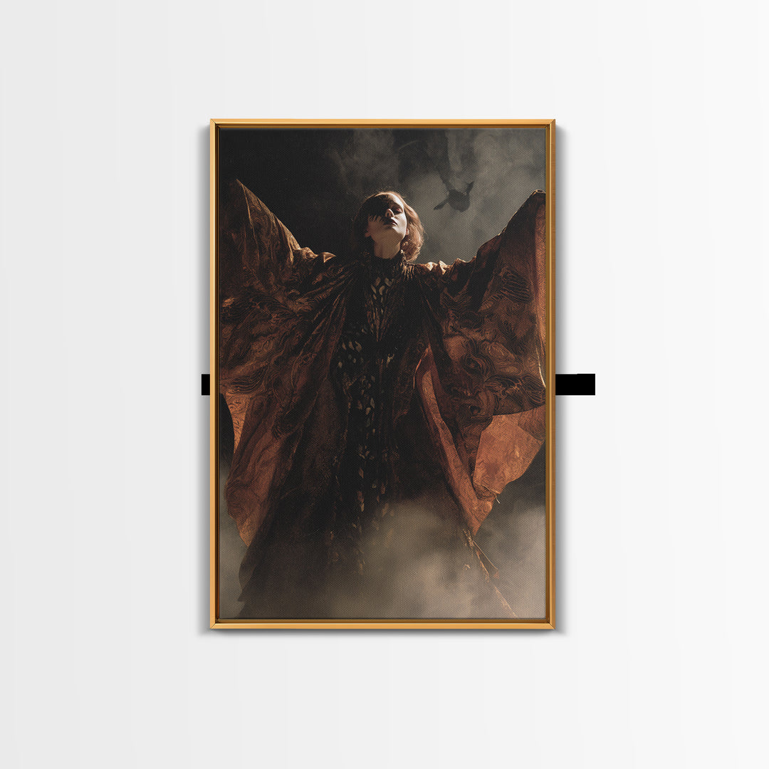 The Velvet Moth Witch, Visionary Gothic Art, Vertical Wall Art, Dark Halloween Decor, Canvas Print, Halloween Wall Art