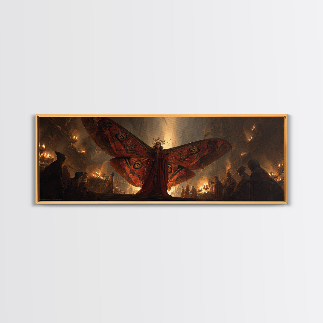 The Velvet Moth Witch, Apocalyptic Romantic Art, Extra Wide Wall Art, Macabre Wall Art, Framed Canvas Print, Halloween Wall Art