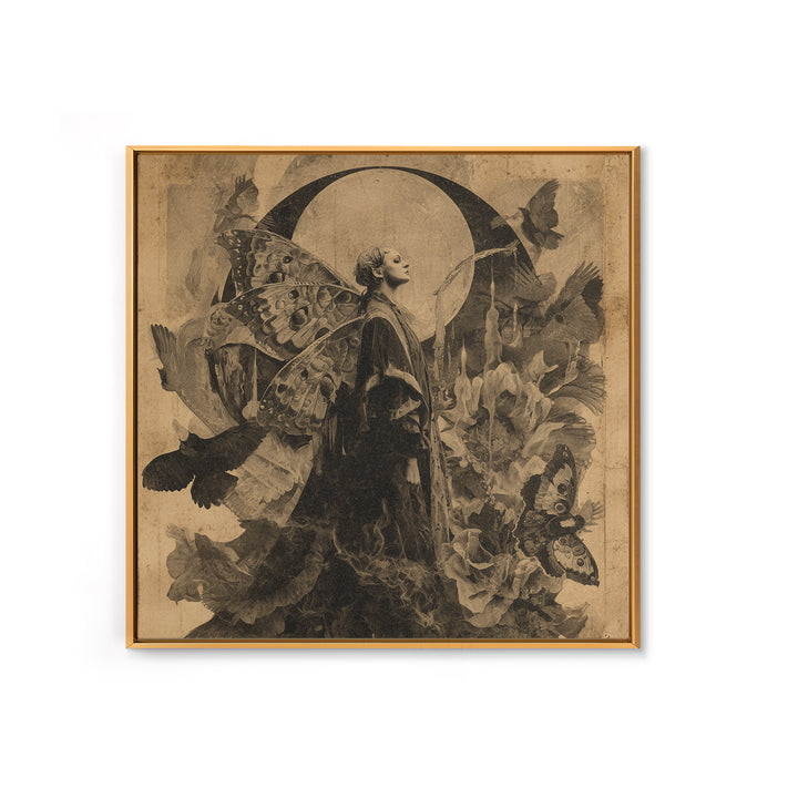 The Velvet Moth Witch, Symbolist Dream Art, Square Wall Art, Dark Fantasy Wall Art, Framed Canvas Print, Halloween Wall Art