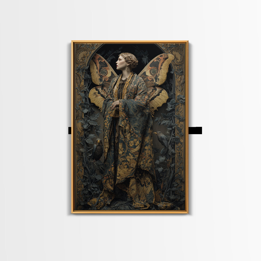 The Velvet Moth Witch, Ornate Symbolist Art, Vertical Wall Art, Gothic Horror Wall Art, Framed Canvas Print, Halloween Wall Art