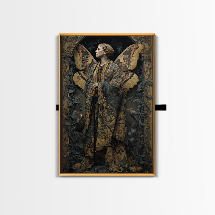 The Velvet Moth Witch, Ornate Symbolist Art, Vertical Wall Art, Gothic Horror Wall Art, Framed Canvas Print, Halloween Wall Art