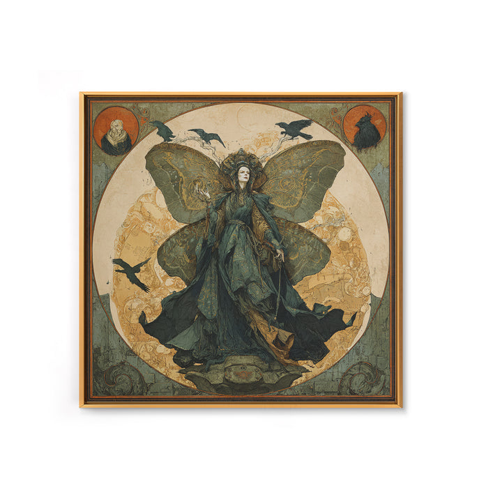 The Velvet Moth Witch, Symbolist Etching Art, Square Wall Art, Gothic Horror Wall Art, Canvas Print, Halloween Wall Art