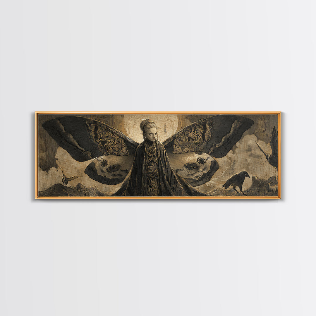 The Velvet Moth Witch, Expressionist Nightmare Art, Extra Wide Wall Art, Dark Fantasy Wall Art, Canvas Print, Halloween Wall Art