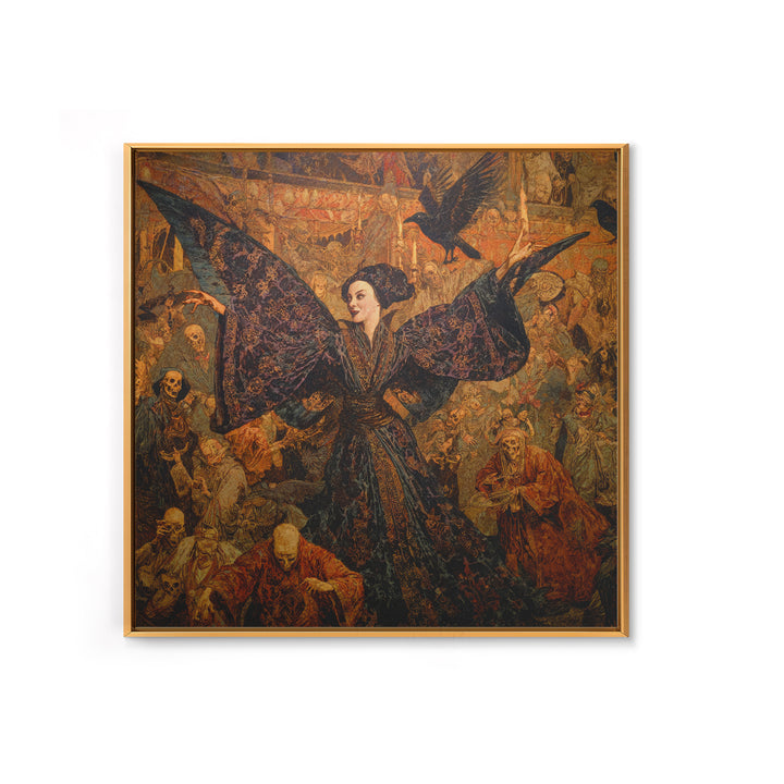 The Velvet Moth Witch, Grotesque Carnival Art, Square Wall Art, Dark Halloween Decor, Framed Canvas Print, Halloween Wall Art
