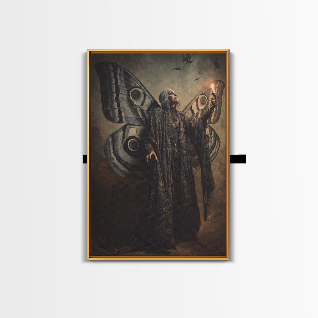 The Velvet Moth Witch, Expressionist Gothic Art, Vertical Wall Art, Dark Halloween Decor, Canvas Print, Halloween Wall Art