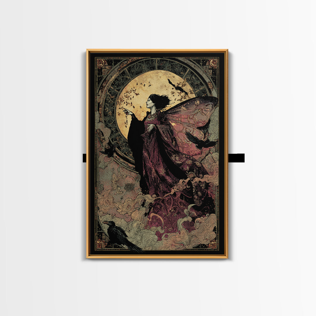 The Velvet Moth Witch, Stained Glass Gothic Art, Vertical Wall Art, Dark Fantasy Wall Art, Canvas Print, Halloween Wall Art