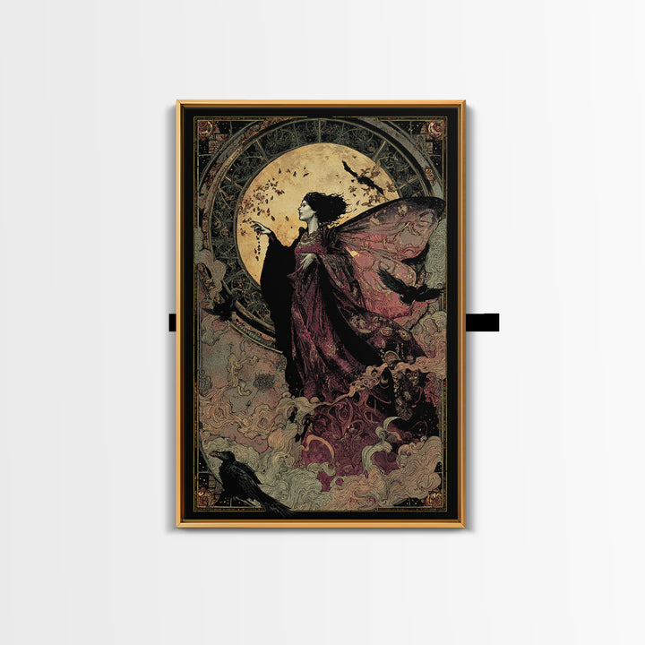 The Velvet Moth Witch, Stained Glass Gothic Art, Vertical Wall Art, Dark Fantasy Wall Art, Canvas Print, Halloween Wall Art