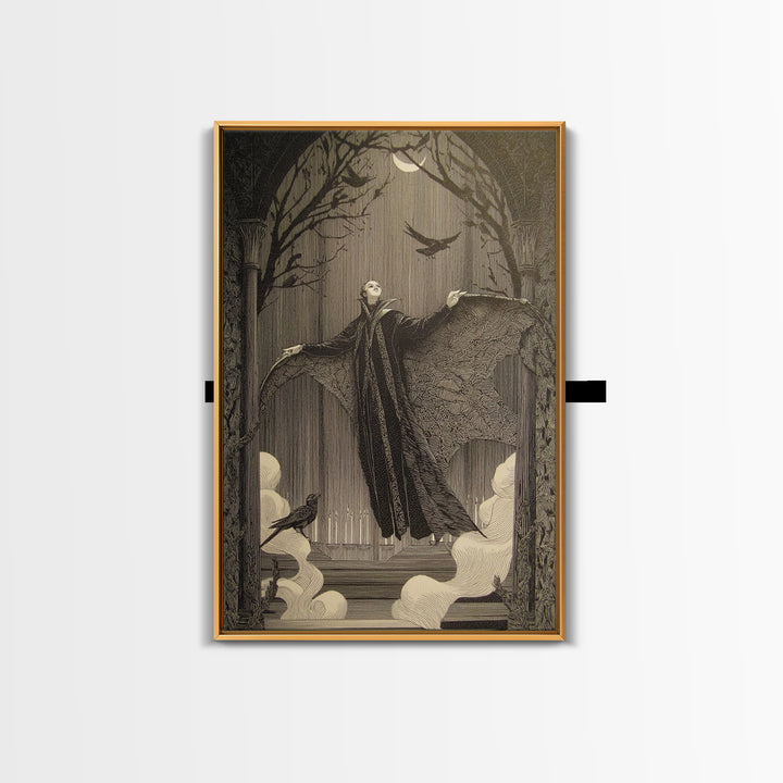 The Velvet Moth Witch, Victorian Macabre Art, Vertical Wall Art, Macabre Wall Art, Framed Canvas Print, Halloween Wall Art