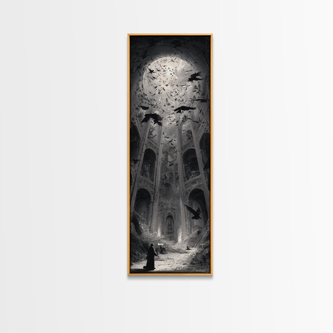 The Ghostly Groom, Gothic Engraving Art, Tall Narrow Wall Art, Gothic Horror Wall Art, Canvas Print, Halloween Wall Art
