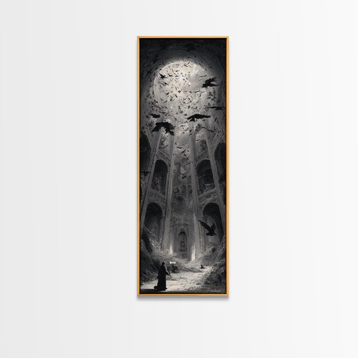 The Ghostly Groom, Gothic Engraving Art, Tall Narrow Wall Art, Gothic Horror Wall Art, Canvas Print, Halloween Wall Art