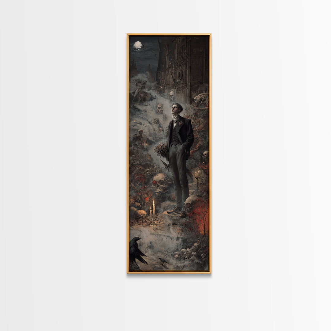 The Ghostly Groom, Medieval Grotesque Art, Tall Narrow Wall Art, Dark Halloween Decor, Canvas Print, Halloween Wall Art