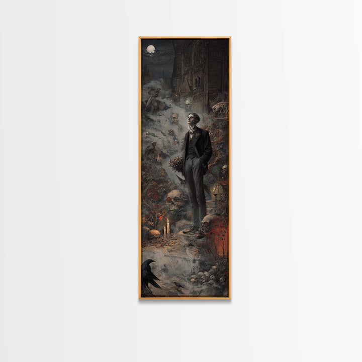 The Ghostly Groom, Medieval Grotesque Art, Tall Narrow Wall Art, Dark Halloween Decor, Canvas Print, Halloween Wall Art