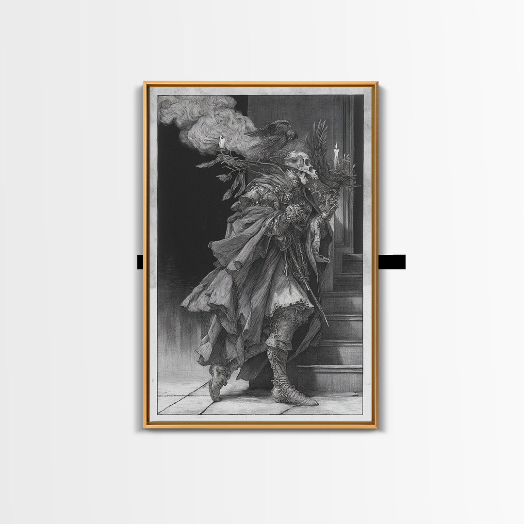 The Ghostly Groom, Renaissance Engraving Art, Vertical Wall Art, Dark Halloween Decor, Canvas Print, Halloween Wall Art