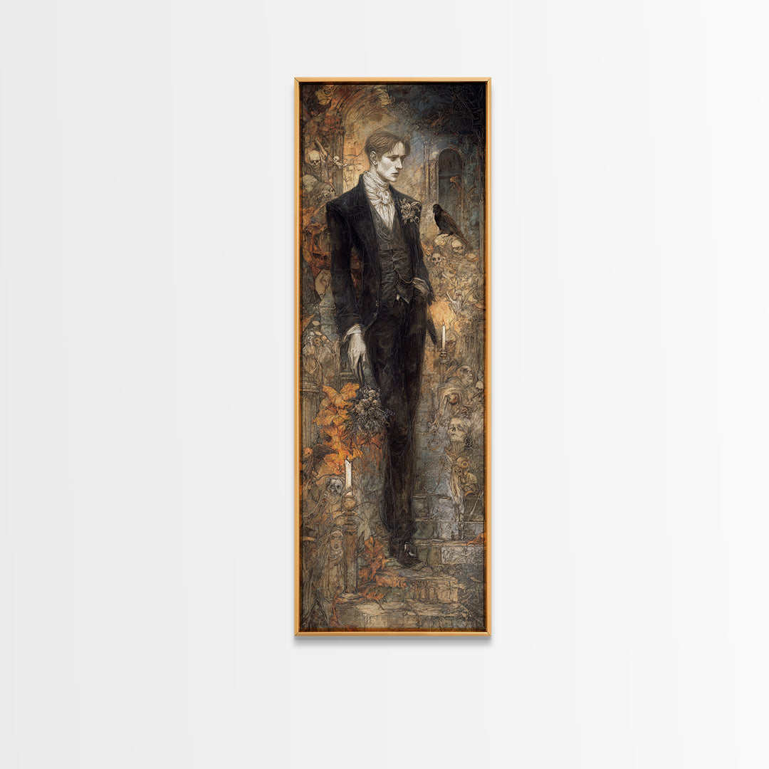 The Ghostly Groom, Visionary Gothic Art, Tall Narrow Wall Art, Dark Fantasy Wall Art, Canvas Print, Halloween Wall Art