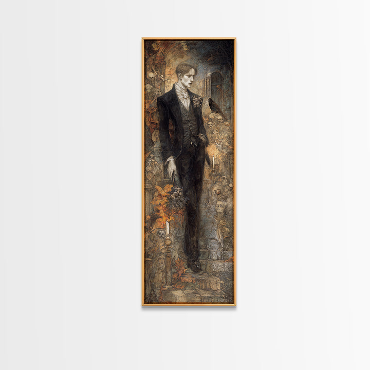 The Ghostly Groom, Visionary Gothic Art, Tall Narrow Wall Art, Dark Fantasy Wall Art, Canvas Print, Halloween Wall Art