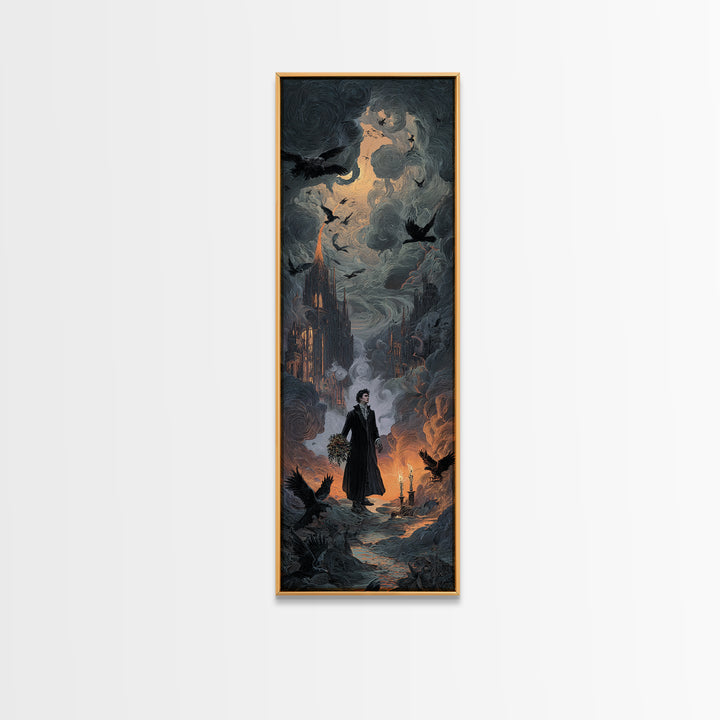 The Ghostly Groom, Apocalyptic Romantic Art, Tall Narrow Wall Art, Dark Halloween Decor, Framed Canvas Print, Halloween Wall Art
