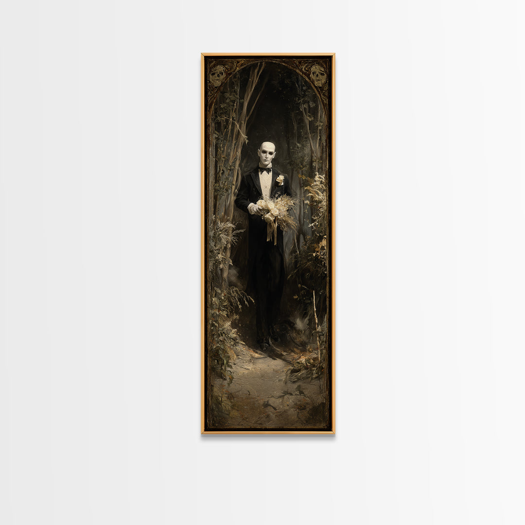 The Ghostly Groom, Symbolist Gothic Landscape, Tall Narrow Wall Art, Dark Halloween Decor, Canvas Print, Halloween Wall Art