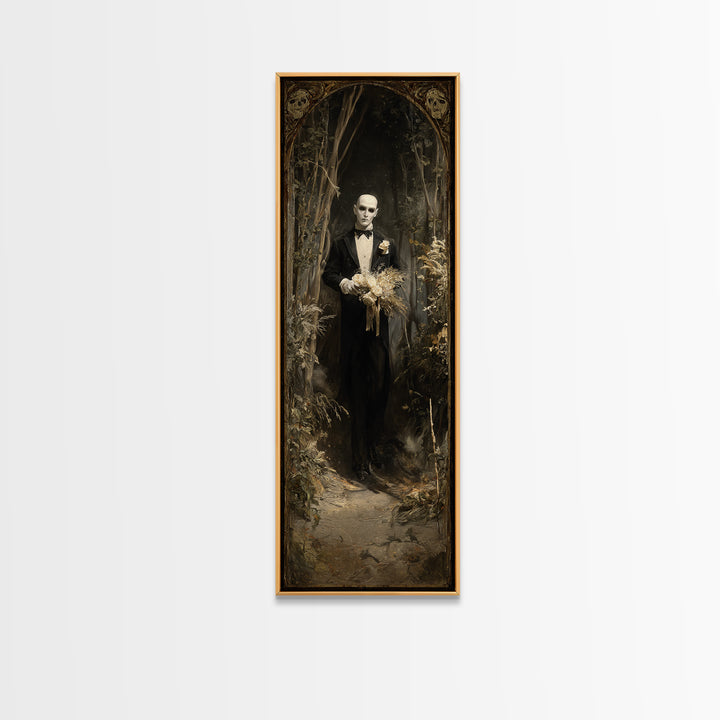 The Ghostly Groom, Symbolist Gothic Landscape, Tall Narrow Wall Art, Dark Halloween Decor, Canvas Print, Halloween Wall Art