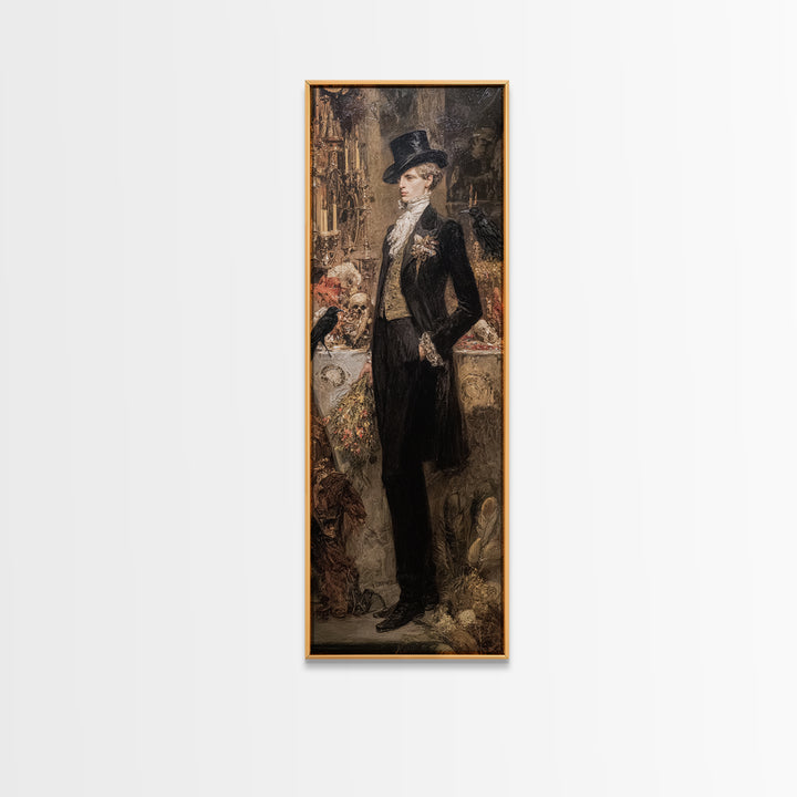 The Ghostly Groom, Ornate Symbolist Art, Tall Narrow Wall Art, Dark Fantasy Wall Art, Framed Canvas Print, Halloween Wall Art